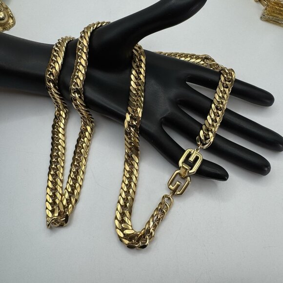 Vintage Gold Tone Flat Curb Chain Necklace Chunky Bold Statement Collar 30" - Picture 9 of 9